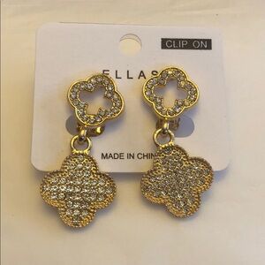 New Elegant Gold Clip-On Earrings with Crystals